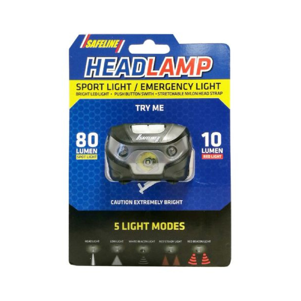 ABC Head Torch USB Rechargeable - 5 Settings, 8LM