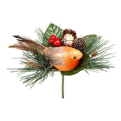Premier Robin with Pine Cone Christmas Pick 15cm - XMAS PICKS - Beattys of Loughrea