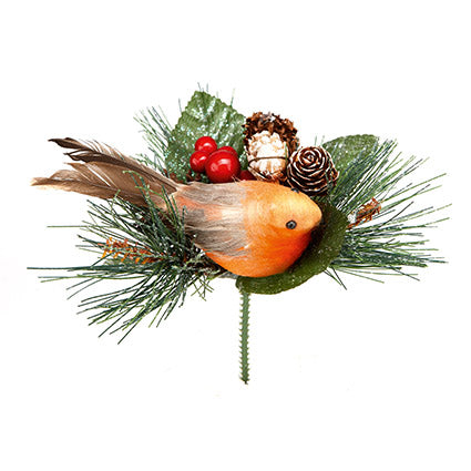 Premier Robin with Pine Cone Christmas Pick 15cm