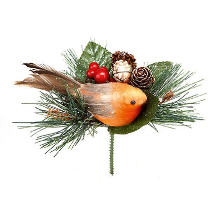 Premier Robin with Pine Cone Christmas Pick 15cm - XMAS PICKS - Beattys of Loughrea