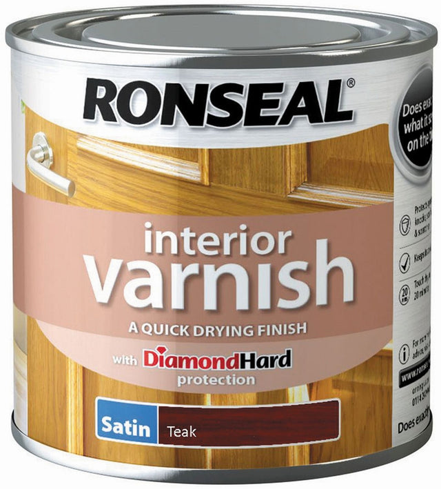 Ronseal Satin Interior Varnish - Teak 250ML - VARNISHES / WOODCARE - Beattys of Loughrea