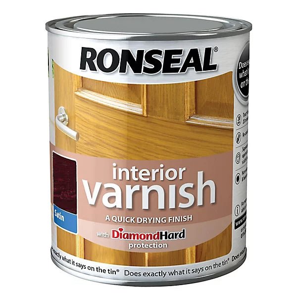 Ronseal Satin Interior Varnish - Deep Mahogany 250ML - VARNISHES / WOODCARE - Beattys of Loughrea