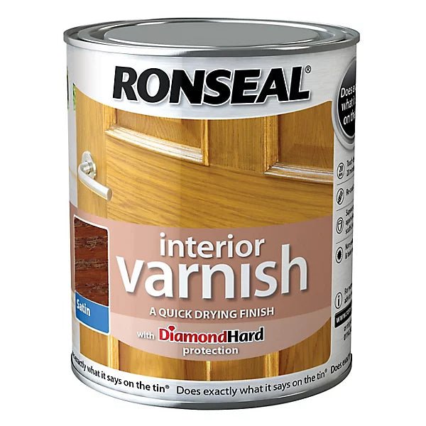 Ronseal Satin Interior Varnish - Dark Oak 750ML - VARNISHES / WOODCARE - Beattys of Loughrea