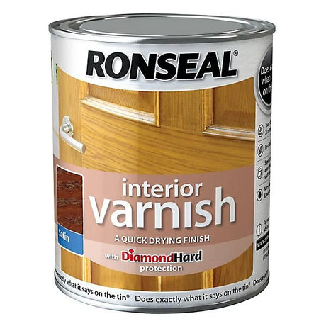 Ronseal Satin Interior Varnish - Dark Oak 750ML - VARNISHES / WOODCARE - Beattys of Loughrea