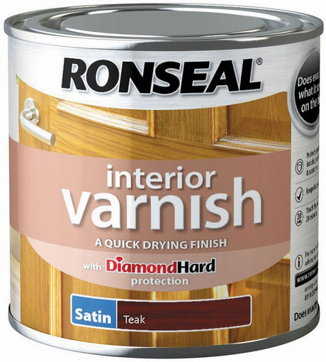 Ronseal Satin Interior Varnish - Teak 750ML - VARNISHES / WOODCARE - Beattys of Loughrea