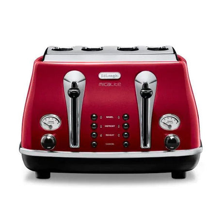 De'Longhi Icona Micalite 4-Slice Toaster Red | CTOM4003 - TOASTERS - Beattys of Loughrea