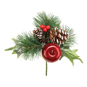 Premier Frosted Cone & Apple Christmas Pick 18cm