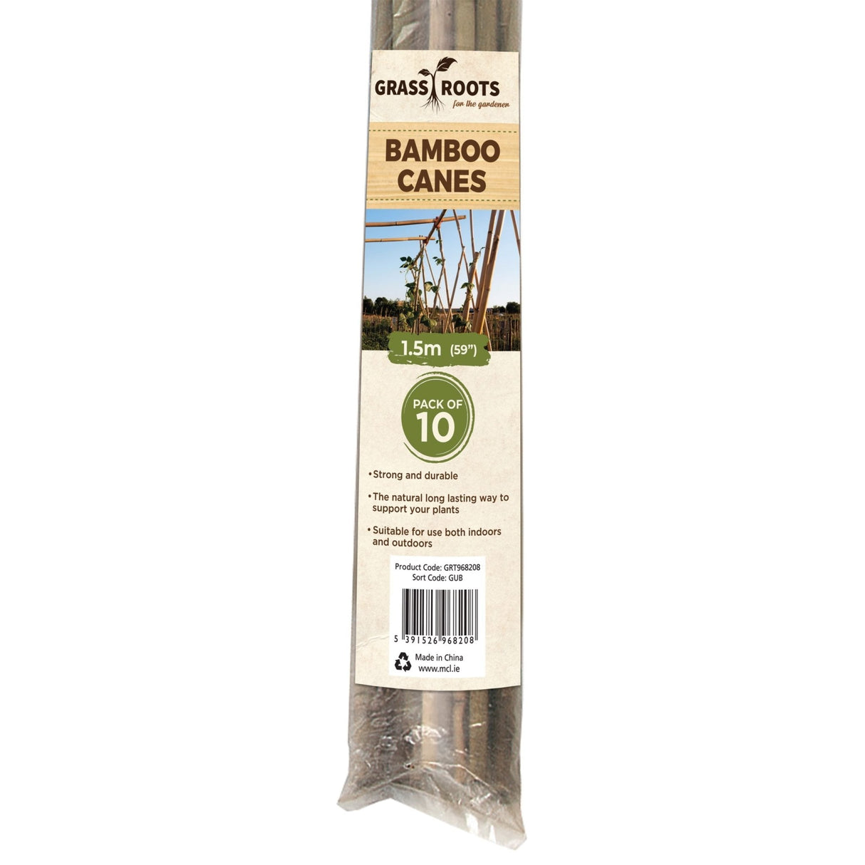 Grass Roots 1.5m Natural Bamboo Canes Pack of 10 - PLANT TIES BAMBOO CANES STRING LABELS GARDEN PEGS - Beattys of Loughrea