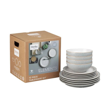 Denby Elements Light Grey 12 Piece Tableware Set - TABLEWARE SETS - GENERAL - Beattys of Loughrea