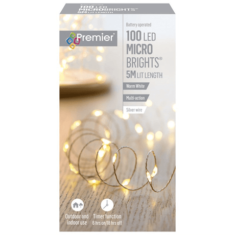 Premier Micro Brights Christmas Lights 100 Led Battery Operated Warm White - XMAS BATTERY OPERATED LIGHTS - Beattys of Loughrea