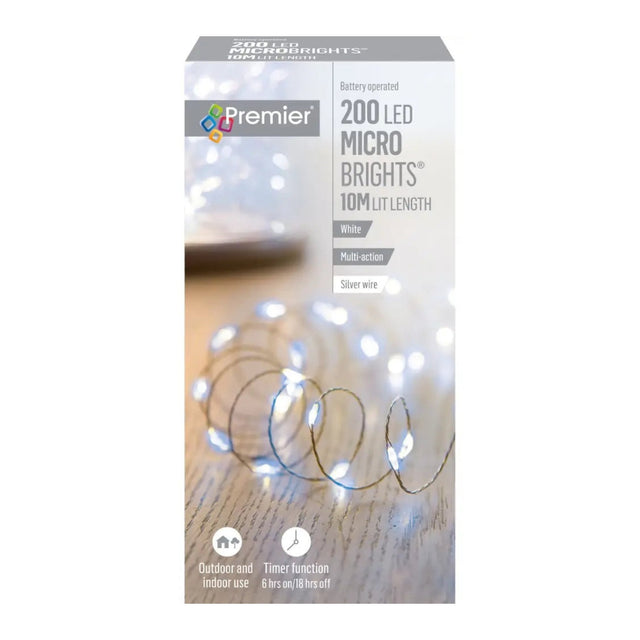 Premier 200 Battery Operated Multi - Action MicroBrights with Timer – White - XMAS BATTERY OPERATED LIGHTS - Beattys of Loughrea