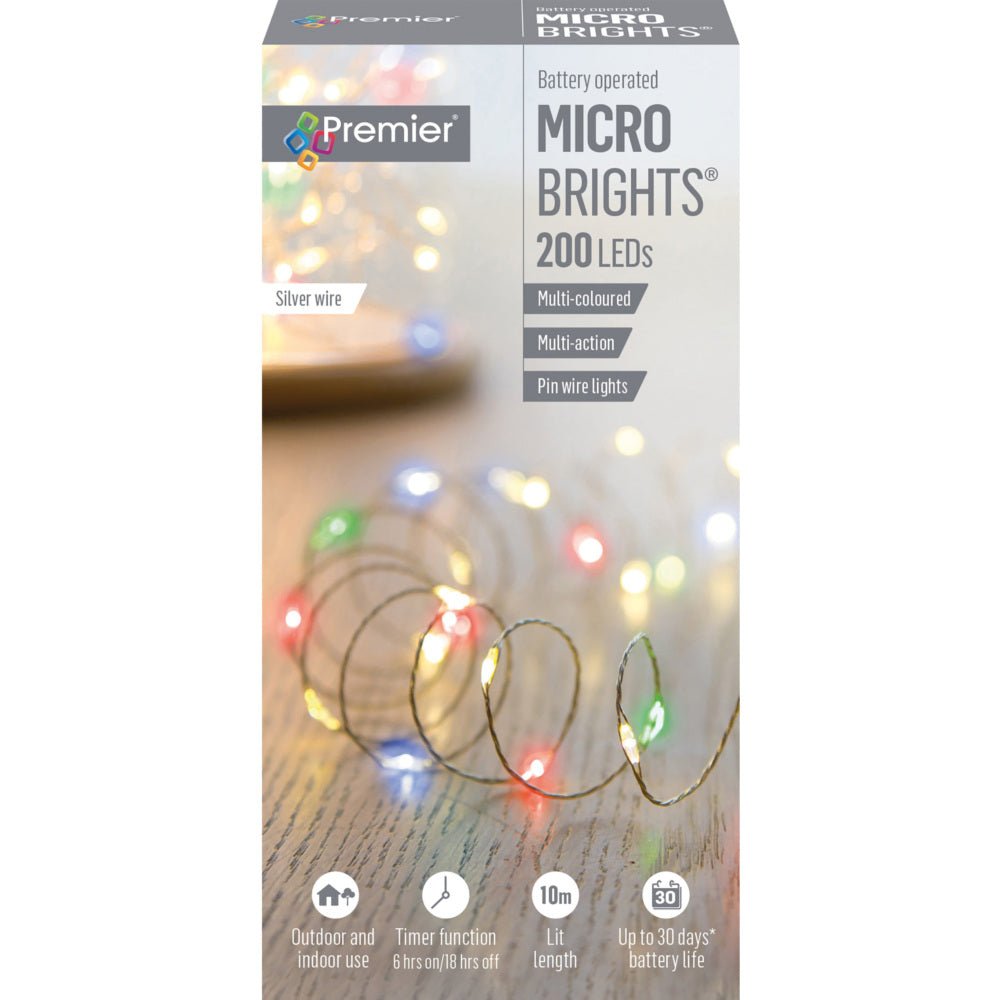 200 Led Battery Operated Multi | Action Microbrights | M/Coloured - XMAS BATTERY OPERATED LIGHTS - Beattys of Loughrea