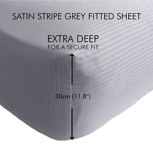 Catherine Lansfield Satin Stripe 300 Thread Count Double Fitted Sheet 30cm Depth Grey