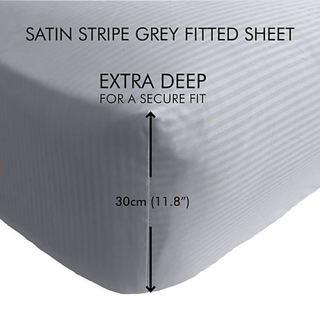 Catherine Lansfield Satin Stripe 300 Thread Count Double Fitted Sheet 30cm Depth Grey - SHEETS/VALANCE/MATTRESS COVER - Beattys of Loughrea