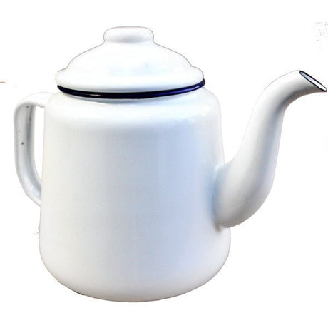 Falcon 1.5L Enamel Teapot – White with Blue Rim - ENAMELWARE/JARS/TRAYS - Beattys of Loughrea
