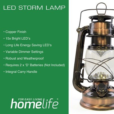 HomeLife "Nebraska" LED Storm Lamp - Copper - TABLE/BEDSIDE LAMPS - Beattys of Loughrea