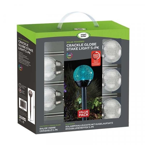 Crackle Globe Solar Stake Light 5 Pack - GARDEN ORNAMENTS INCL SOLAR - Beattys of Loughrea