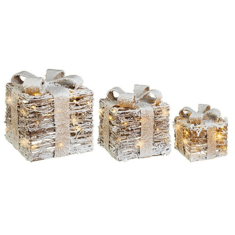 Lumineo Set of 3 Battery Operated LED Giftboxes Rattan Steady Warm White - XMAS LIGHTED OUTDOOR DECOS - Beattys of Loughrea