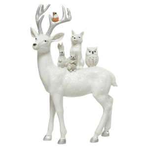 Glitter Deer With Woodland Animals Decoration 25.5cm - XMAS CERAMIC WOOD RESIN GLASS ORNAMENTS - Beattys of Loughrea