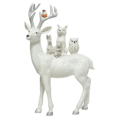 Glitter Deer With Woodland Animals Decoration 25.5cm - XMAS CERAMIC WOOD RESIN GLASS ORNAMENTS - Beattys of Loughrea
