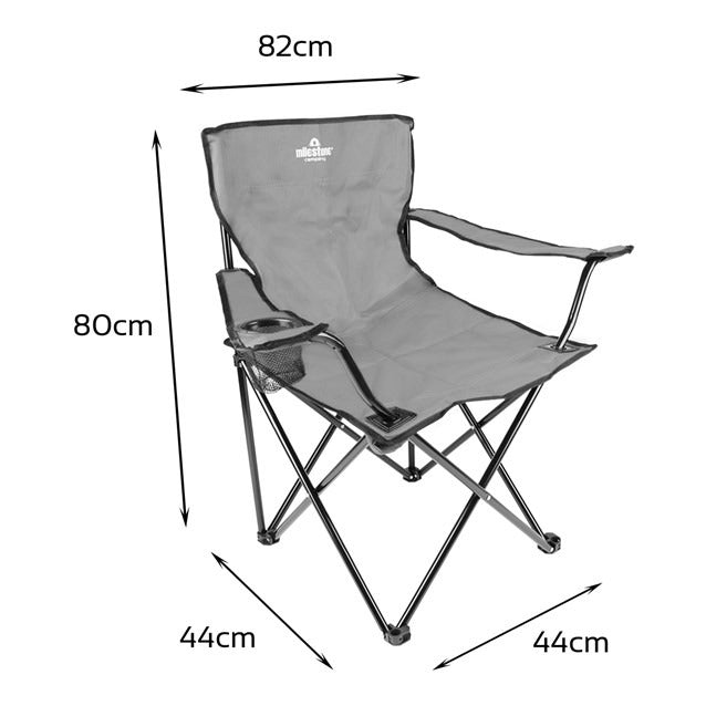 Milestone Folding Leisure Chair With Cup Holder - Grey - SINGLE GARDEN BENCH/ CHAIR - Beattys of Loughrea
