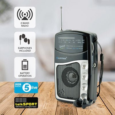 Lloytron Entertainer AM/FM Personal Sports Radio with Earphones - Black - PORTABLE CD/RADIO - Beattys of Loughrea