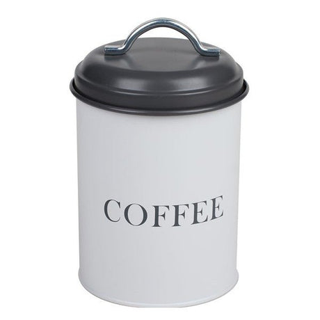 Coffee Caddy – White with Grey Lid - ENAMELWARE/JARS/TRAYS - Beattys of Loughrea