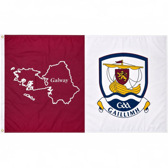 Galway GAA 5ft x 3ft County Flag With Eyelets (No Pole Included) - Maroon/White - FOOTBALL/NETS/ACCESSORIES - Beattys of Loughrea