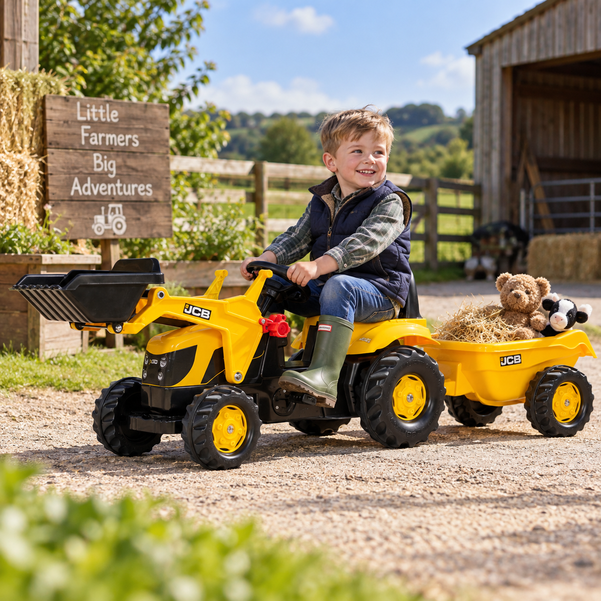 Rolly Kid JCB Pedal Tractor with Trailer & Loader - RIDE ON TRACTORS & ACCESSORIES - Beattys of Loughrea