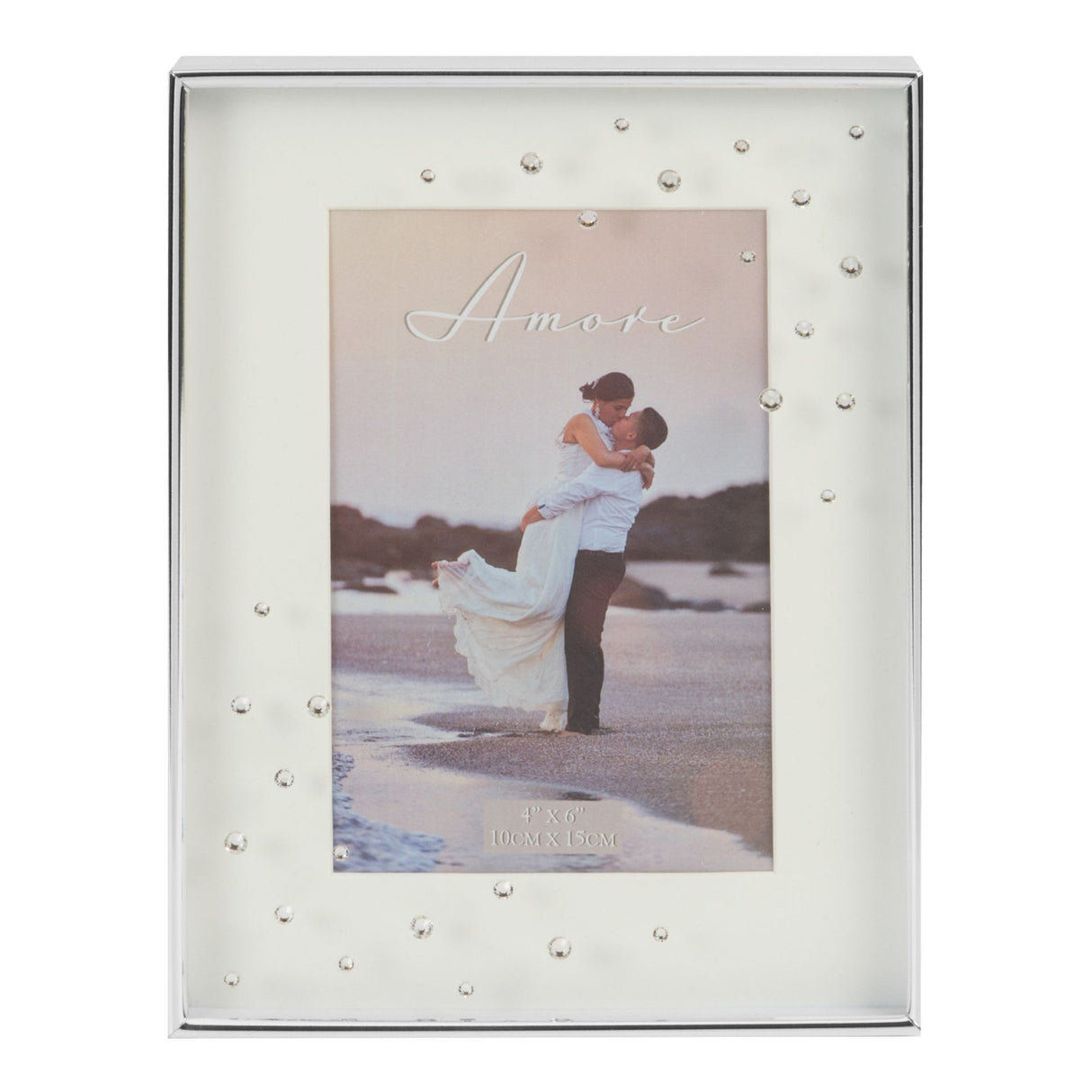 Amore Silverplated Box Frame with Crystals 4" x 6" - PHOTO FRAMES - PLATED, GILT, STONE - Beattys of Loughrea
