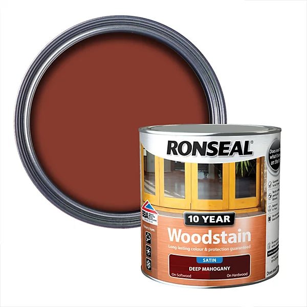 Ronseal 10 Year Woodstain - Deep Mahogany 250ml - VARNISHES / WOODCARE - Beattys of Loughrea