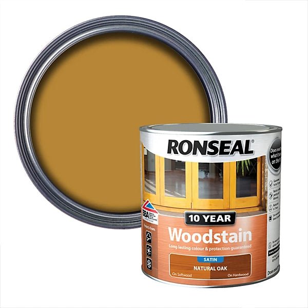 Ronseal 10 Year Woodstain - Natural Oak 250ml - VARNISHES / WOODCARE - Beattys of Loughrea