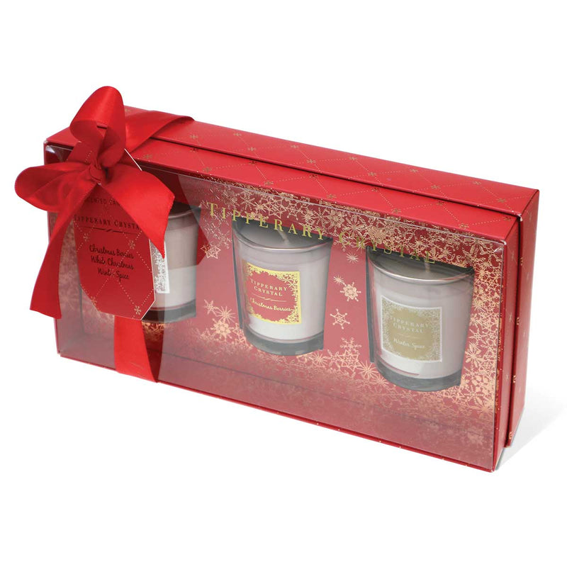TIPPERARY CRYSTAL Set of 3 Christmas Candles in Red Gift Box - CANDLES - Beattys of Loughrea