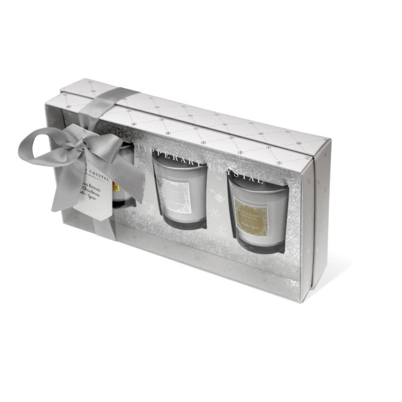 TIPPERARY CRYSTAL Set of 3 Christmas Candles in White Gift Box - CANDLES - Beattys of Loughrea