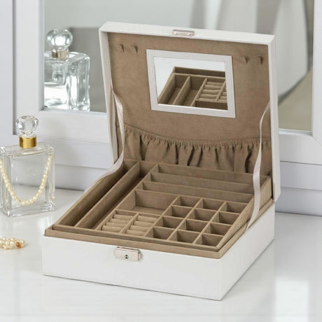 Lisa Metallic Sheen Jewellery Box – Light Ivory - JEWELLERY HOLDER - Beattys of Loughrea