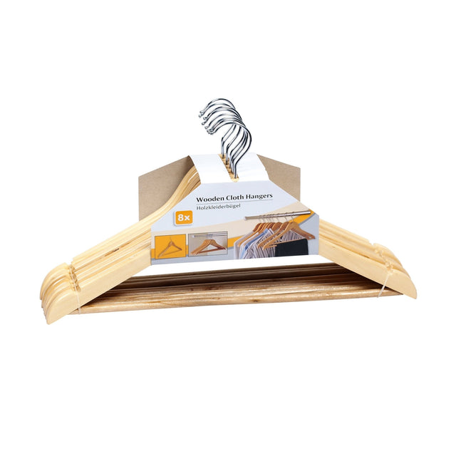 Wooden Clothes Hangers 8pk - H/H - CLOTHES PEG/COAT HANGER/WALKING STICK..ETC - Beattys of Loughrea