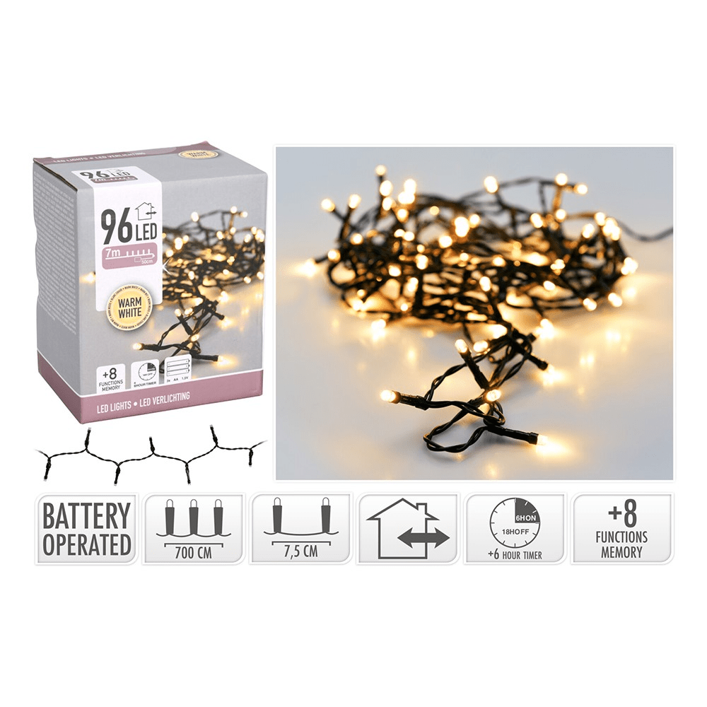 96 LED Lights Battery Operated Warm White - XMAS BATTERY OPERATED LIGHTS - Beattys of Loughrea