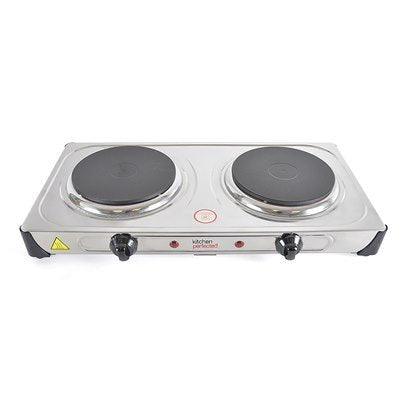 Lloytron Kitchen Perfected Double Electric Hotplate 2000W - Stainless Steel