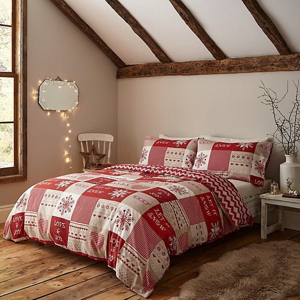Catherine Lansfield Let It Snow Red Christmas Duvet Cover Set – Double - DUVET COVERS - Beattys of Loughrea