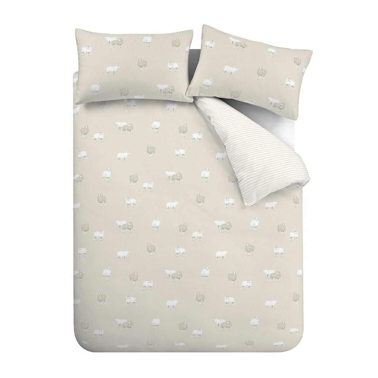 Catherine Lansfield Brushed Cotton Sheep Reversible Duvet Cover Set - Single - DUVET COVERS - Beattys of Loughrea
