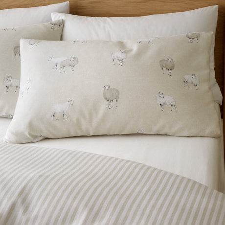 Catherine Lansfield Brushed Cotton Sheep Reversible Duvet Cover Set - Double - DUVET COVERS - Beattys of Loughrea