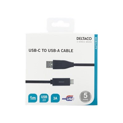 Deltaco USB - C to USB - A Cable USBC1004M 1m - LEADS - Beattys of Loughrea