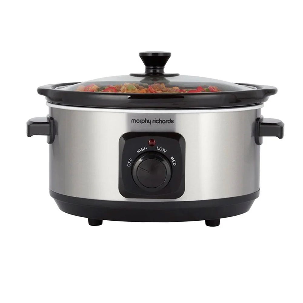 Morphy Richards 3.5L Ceramic Slow Cooker, Stainless Steel - FOOD STEAMER RICE COOKER SLOW COOKER - Beattys of Loughrea