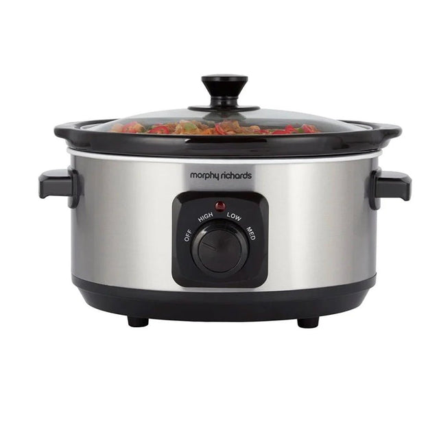 Morphy Richards 3.5L Ceramic Slow Cooker, Stainless Steel - FOOD STEAMER RICE COOKER SLOW COOKER - Beattys of Loughrea