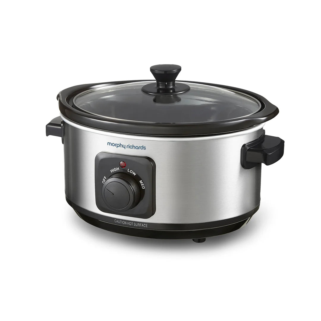 Morphy Richards 3.5L Ceramic Slow Cooker, Stainless Steel - FOOD STEAMER RICE COOKER SLOW COOKER - Beattys of Loughrea