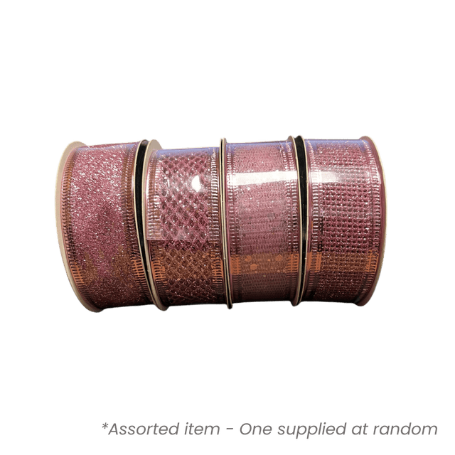 Pink Mesh Ribbon 2700 x 25mm - XMAS RIBBON TINSEL - Beattys of Loughrea