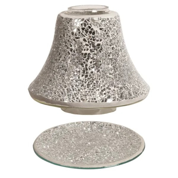 Jar Shade & Tray Set - Silver Crackle - CANDLE HOLDERS / Lanterns - Beattys of Loughrea