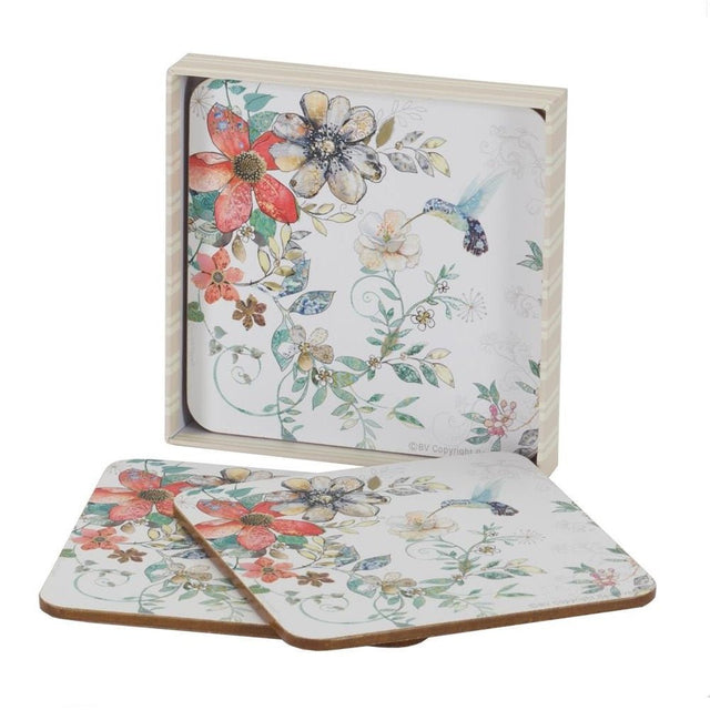 Flora & Hummingbird Coaster Set – Set of 4 - TABLEMATS/COASTERS - Beattys of Loughrea