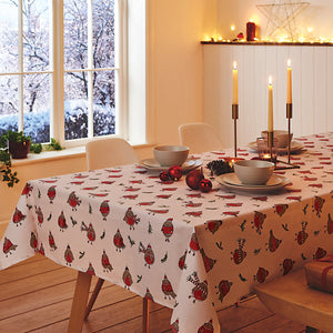 Catherine Lansfield Dining Robins Wipe Clean 137 x 229 cm Table Cloth Red