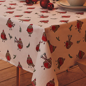 Catherine Lansfield Dining Robins Wipe Clean 137 x 229 cm Table Cloth Red - TABLECLOTHS/RUNNERS - Beattys of Loughrea